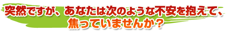 突然ですが、あなたは次のような不安を抱えて焦っていませんか？